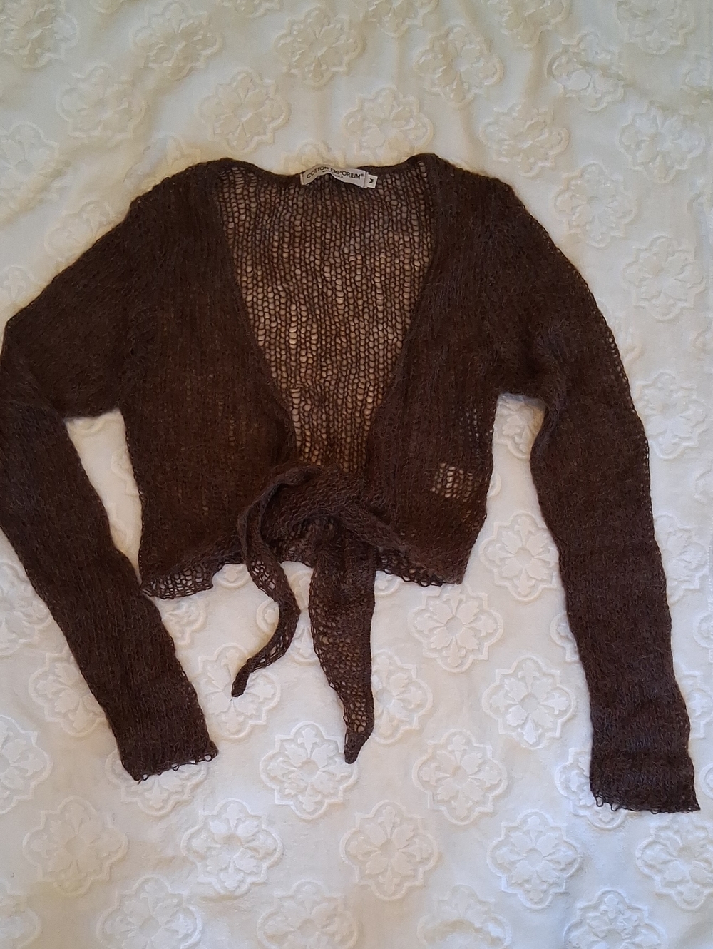 Cotton Emporium Brown Crochet Tie-Front Women's Cardigan